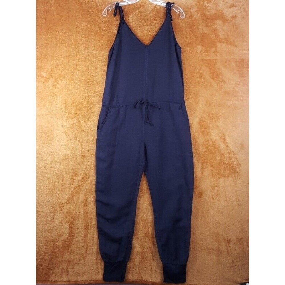 YOUNG FABULOUS BROKE Womens Jumpsuit XS Blue Pull On Linen Blend Tie Strap Tank
